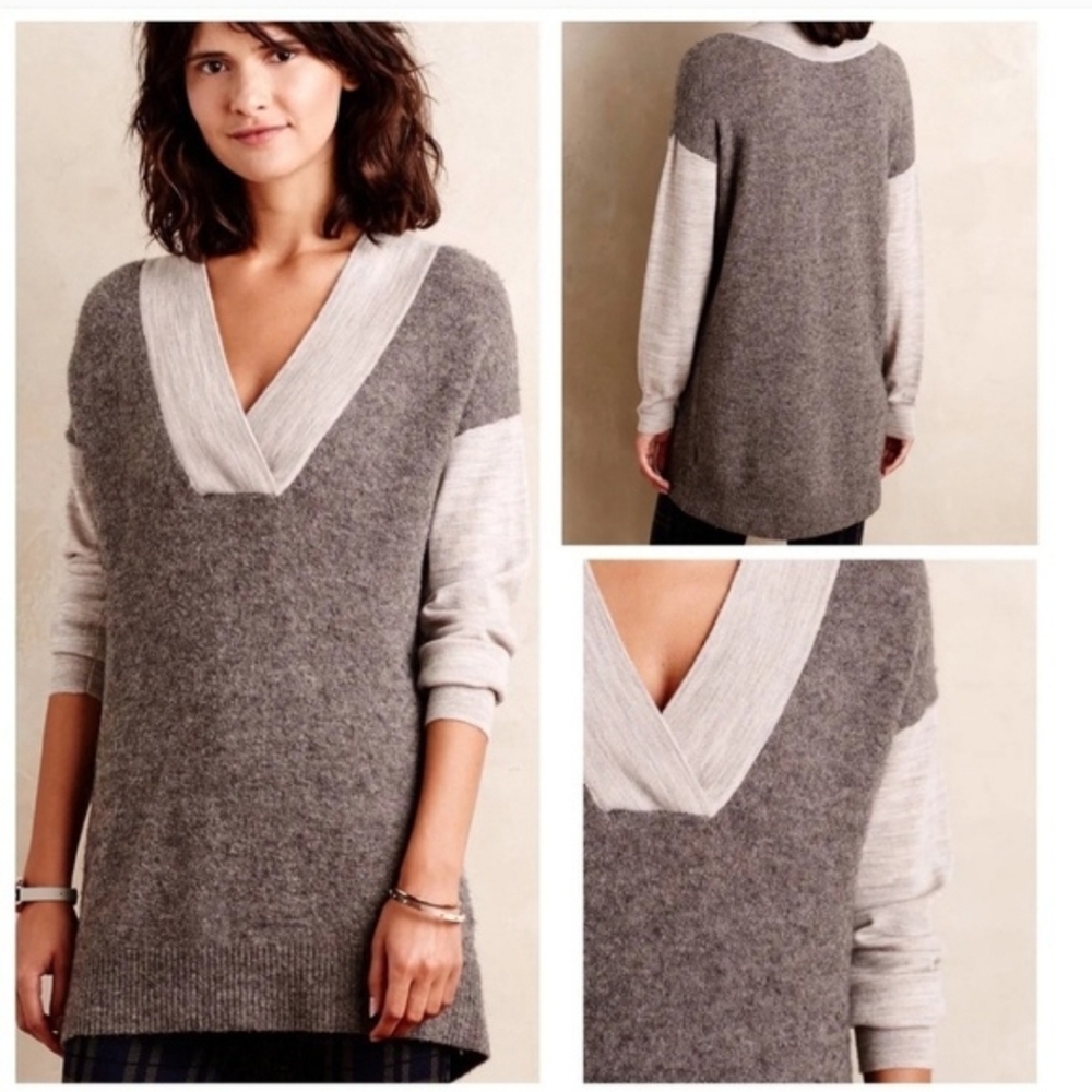 Anthropologie Moth Wool Alpaca Blend Pullover V Neck Sweater Size Small